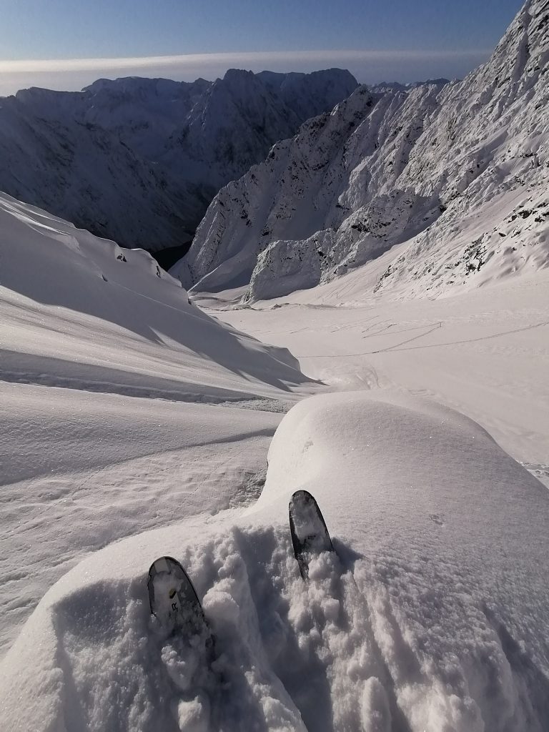 Skier ready to drop in.